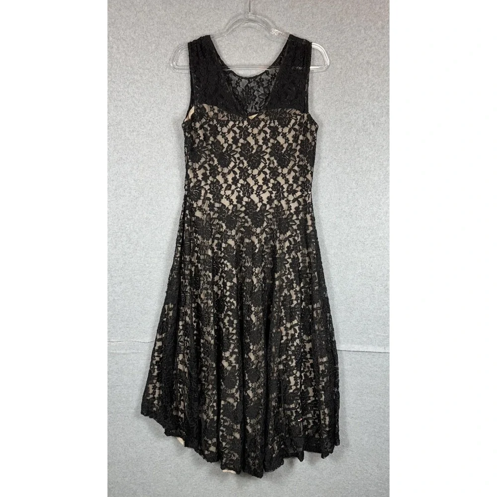 Sangria Dress Womens 12 Black Nude Lace Sleeveless Cocktail Party Formal Lined